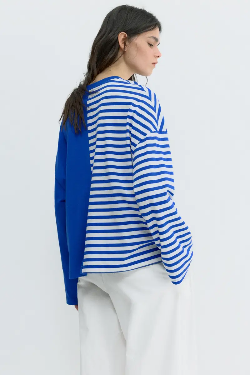 Maglietta A Pannelli Con Grafica Azzurro forte miniatura 3