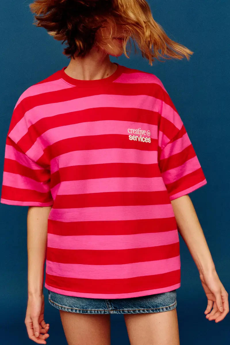 Maglietta A Righe A Maniche Corte Rosso