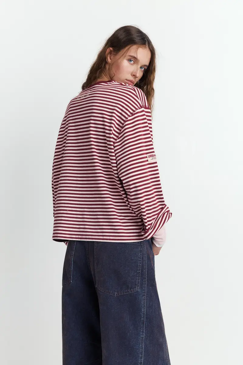 Maglietta A Righe A Maniche Lunghe Burgundy miniatura 2