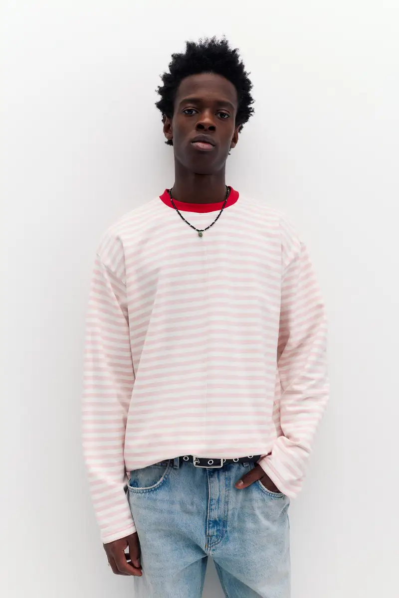 Maglietta A Righe A Maniche Lunghe Rosa miniatura 2