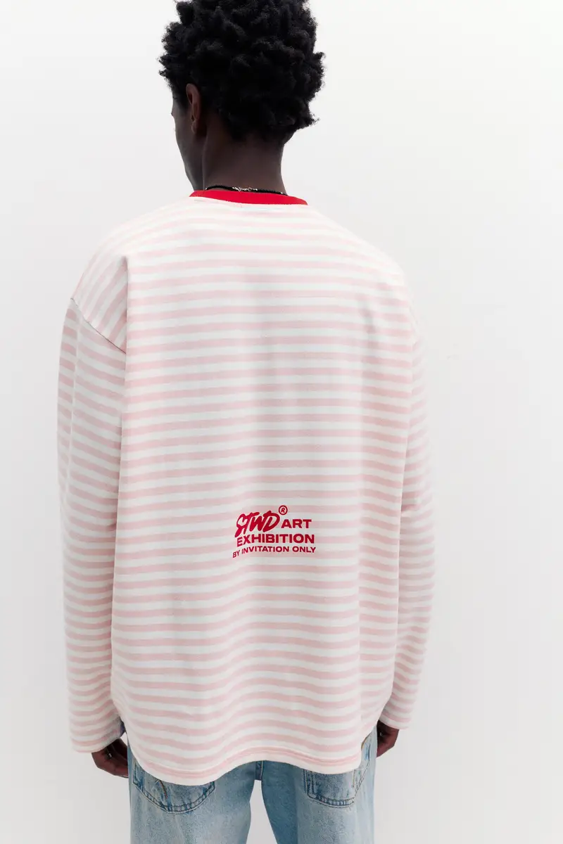 Maglietta A Righe A Maniche Lunghe Rosa miniatura 3