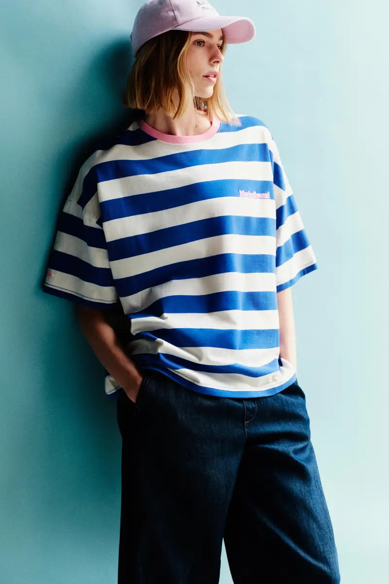 Maglietta A Righe Blu Azzurro profondo