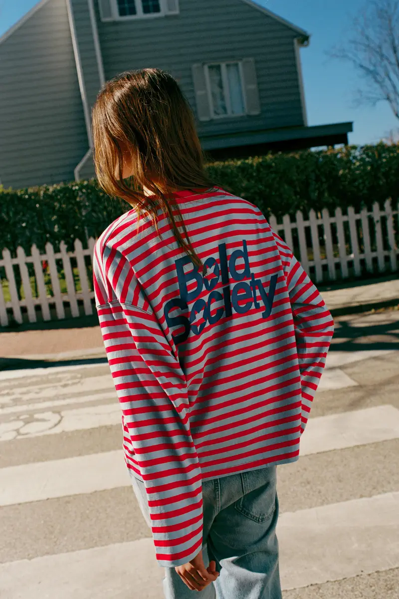 Maglietta A Righe Con Scritta Azzurro medio