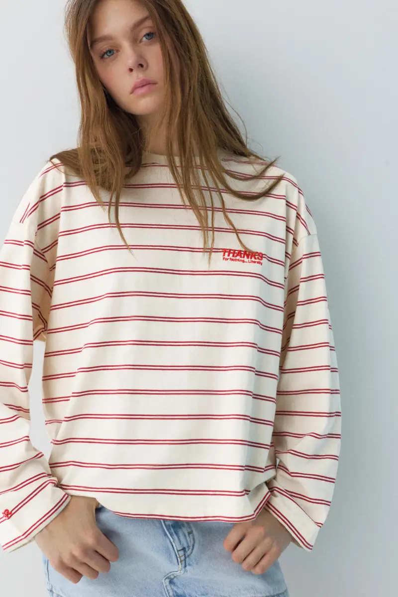 Maglietta A Righe Con Scritta Burro miniatura 2