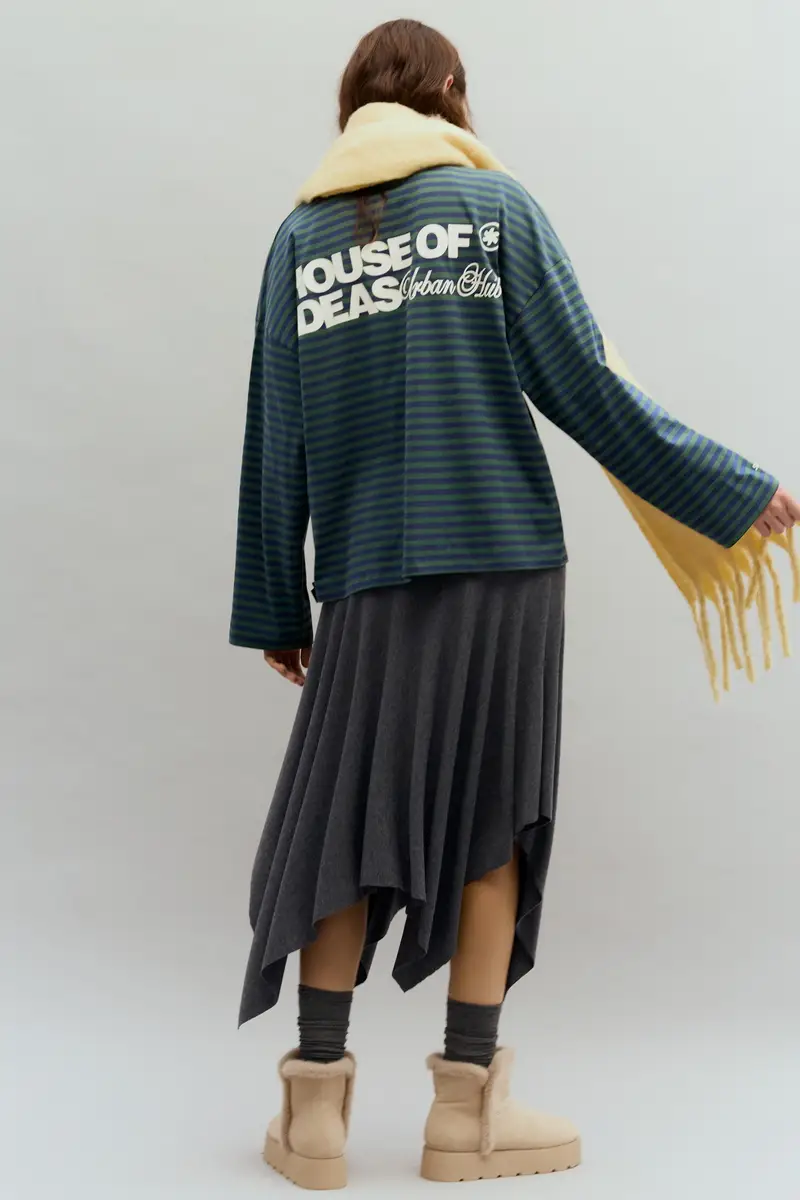 Maglietta A Righe Con Testo Blu marino miniatura 2