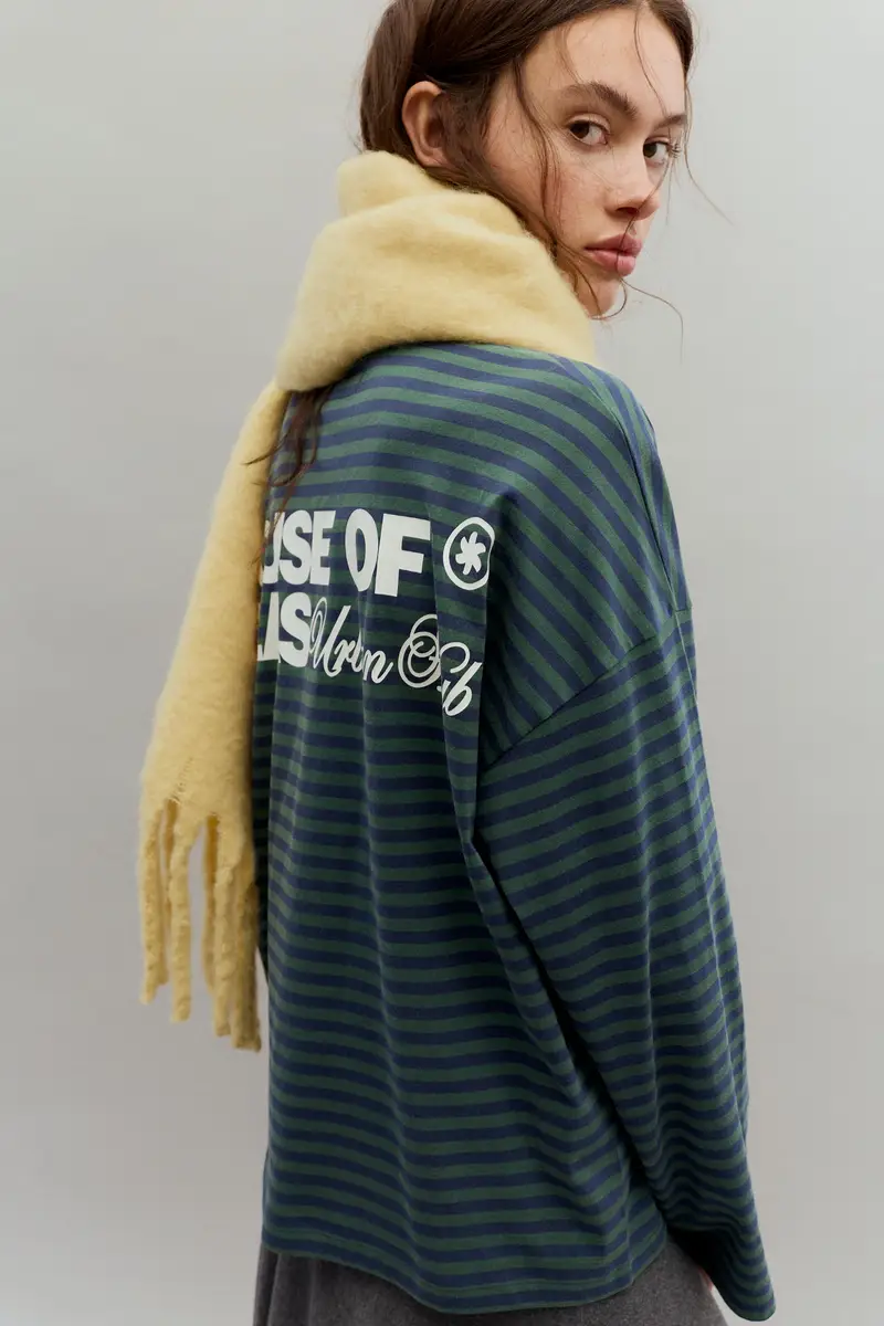 Maglietta A Righe Con Testo Blu marino miniatura 3