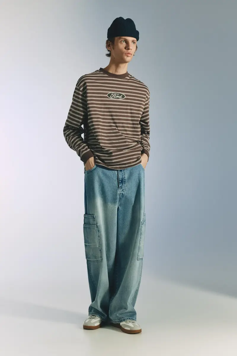 Maglietta A Righe Ford Marrone miniatura 3