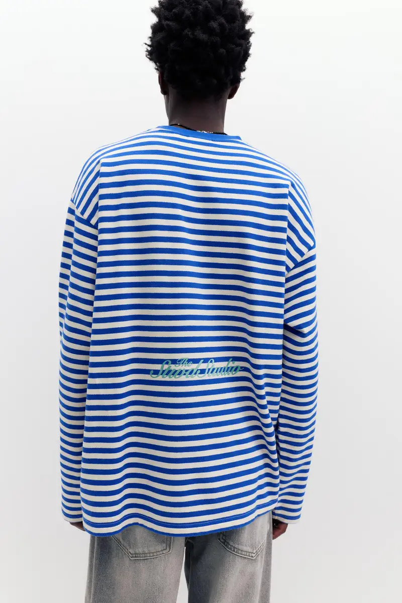 Maglietta A Righe Maniche Lunghe Azzurro miniatura 3