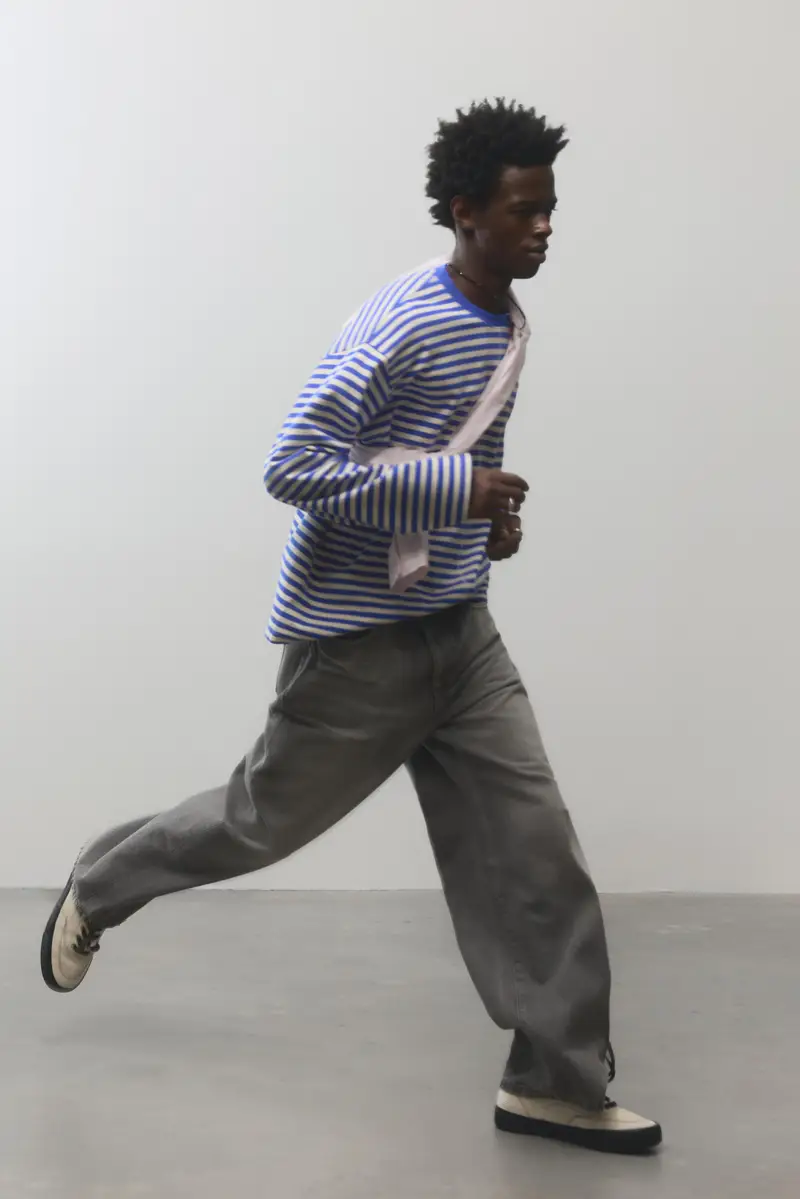 Maglietta A Righe Maniche Lunghe Azzurro