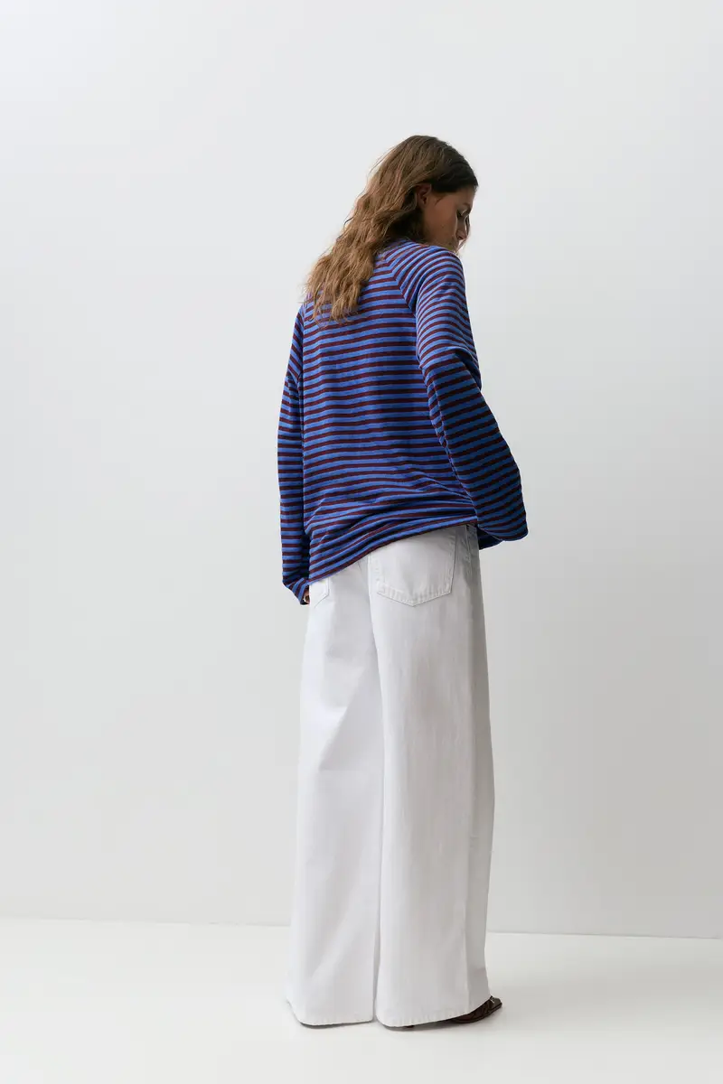 Maglietta A Righe Maniche Lunghe Azzurro profondo miniatura 3