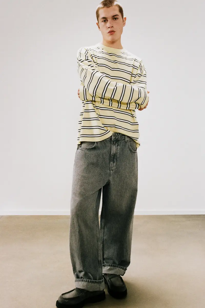 Maglietta A Righe Maniche Lunghe Giallo