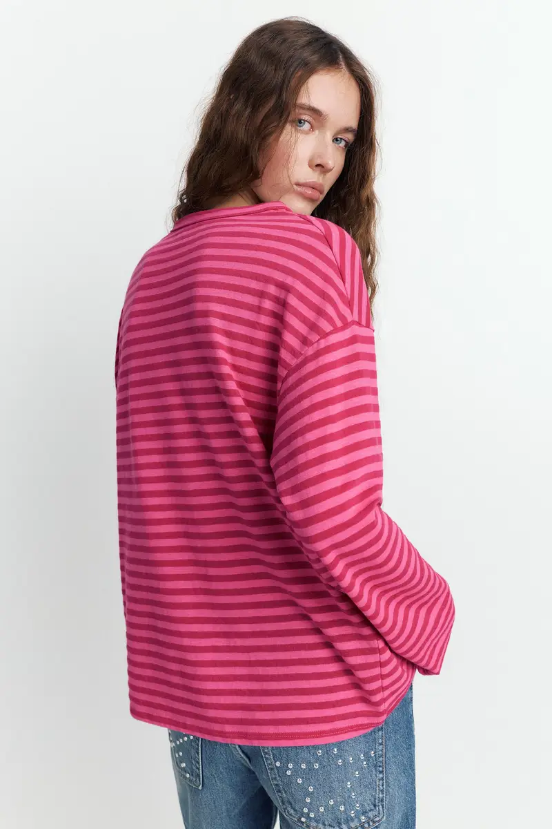 Maglietta A Righe Rosa Fucsia miniatura 2