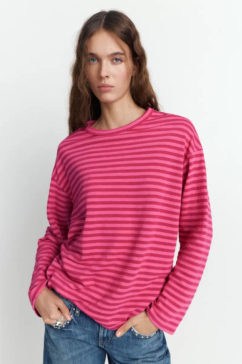 Maglietta A Righe Rosa Fucsia