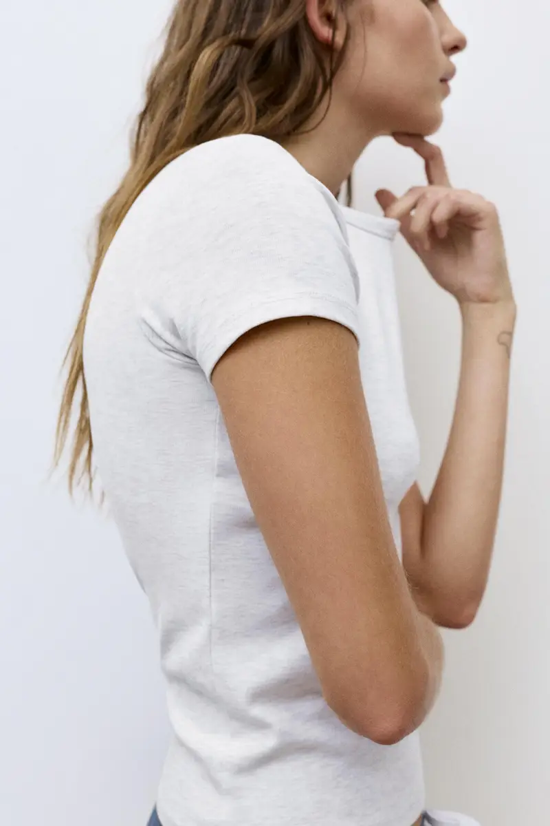 Maglietta Aderente A Maniche Corte Grigio vigoré miniatura 3