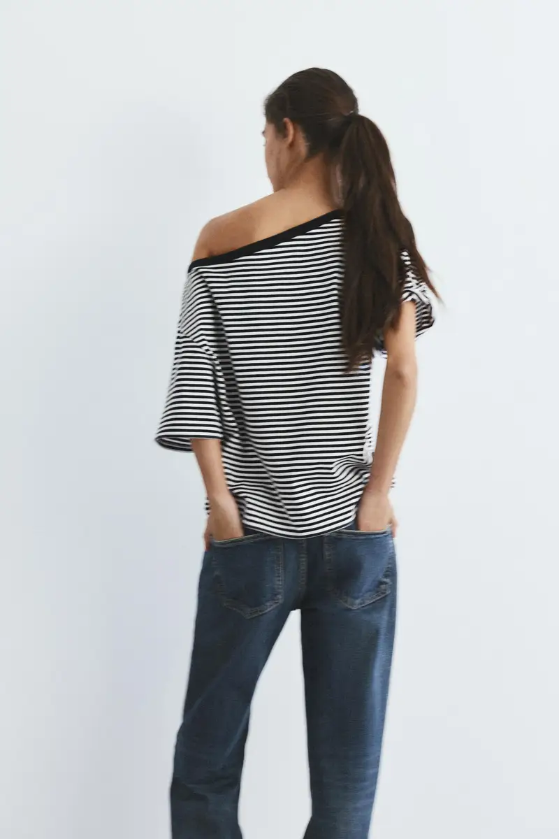 Maglietta Asimmetrica A Maniche Corte A righe miniatura 2