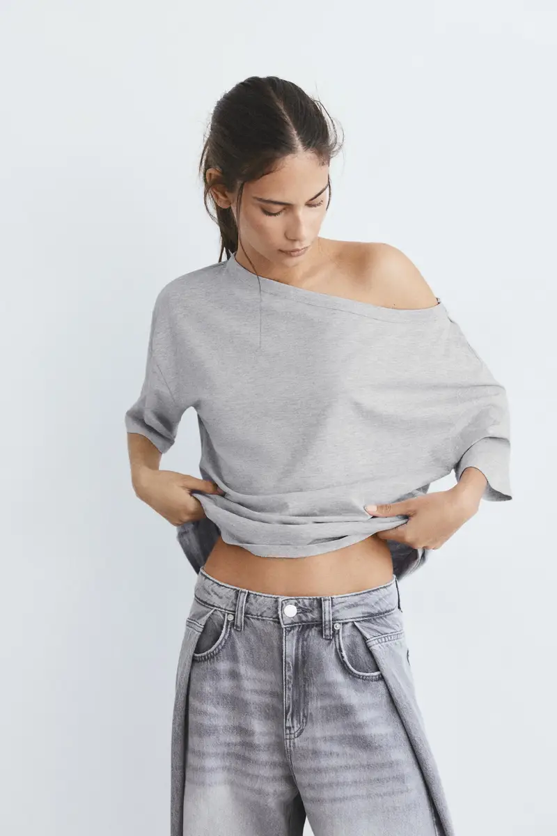 Maglietta Asimmetrica A Maniche Corte Grigio vigoré
