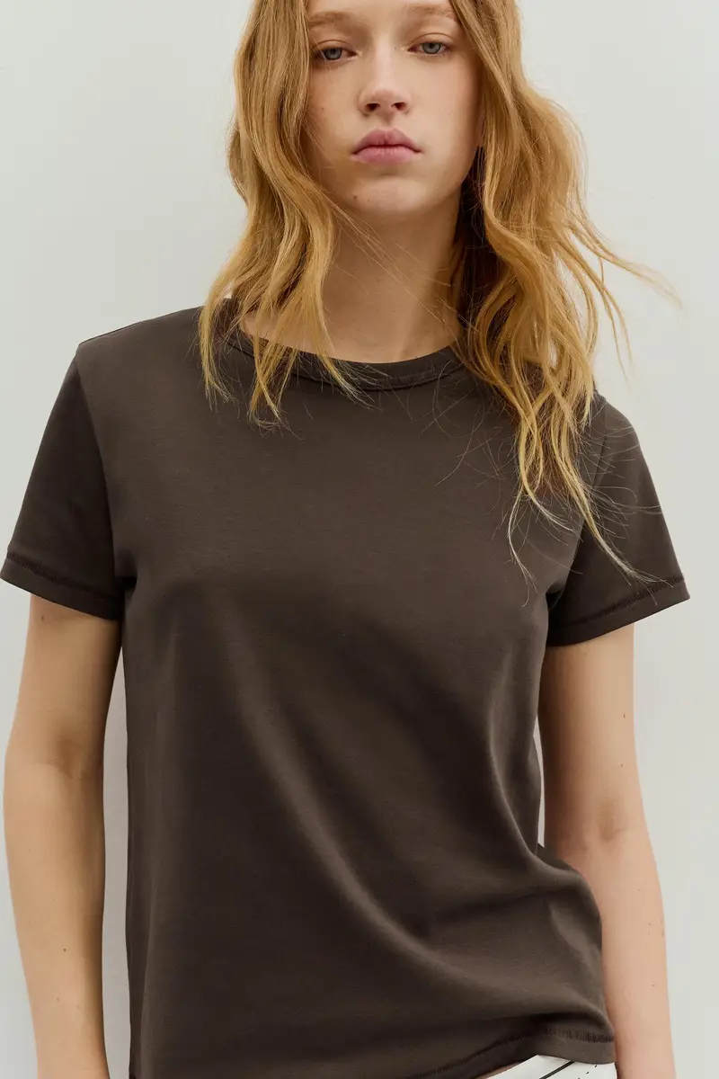 Maglietta Basic Maniche Corte Marrone miniatura 3