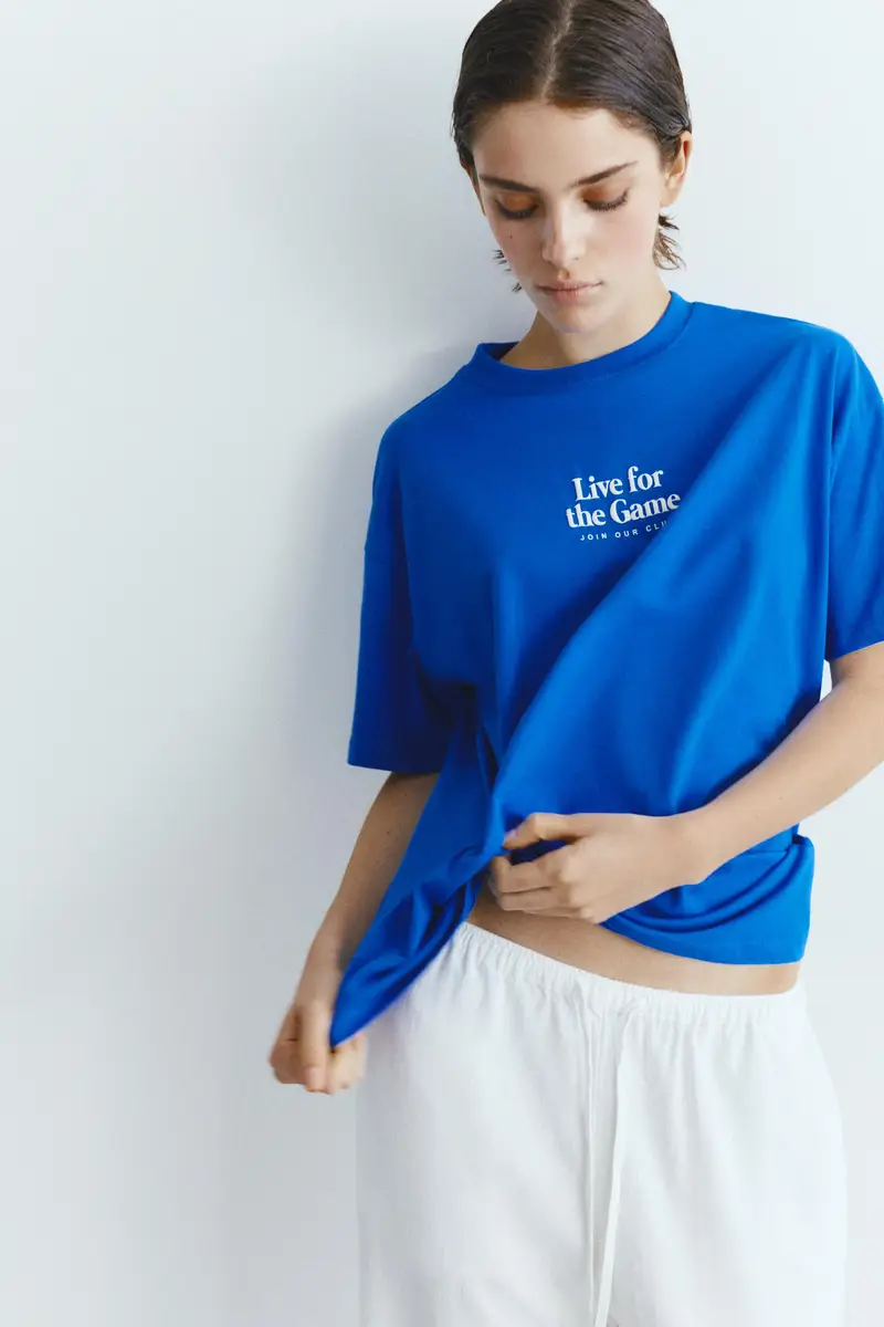 Maglietta Blu Con Scritta Azzurro profondo miniatura 3