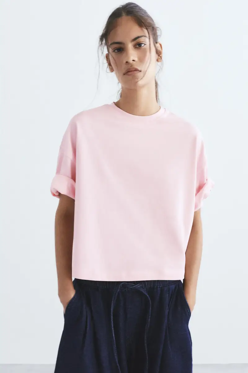 Maglietta Boxy A Maniche Corte Rosa chiaro