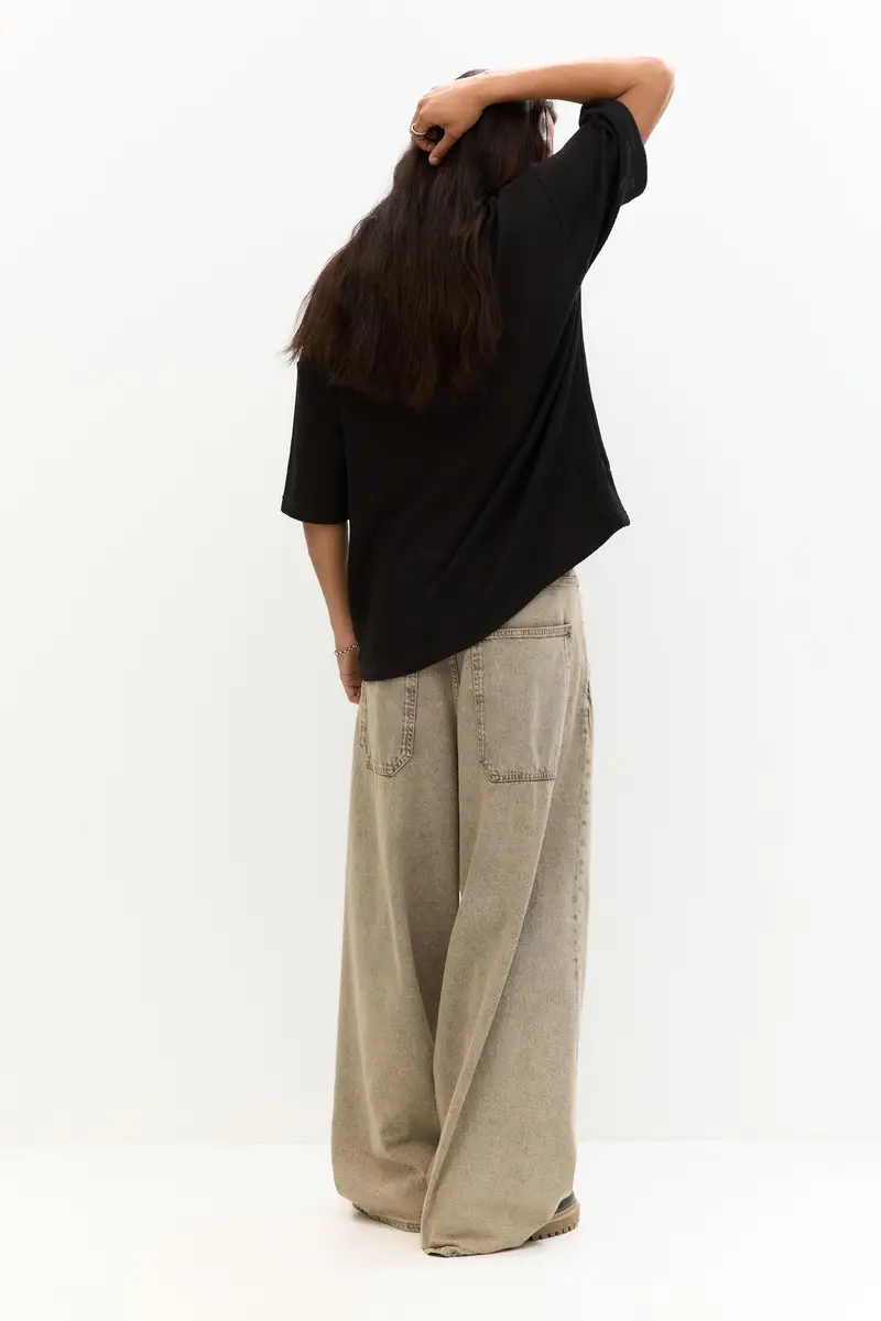 Maglietta Boxy In Maglia Nero miniatura 2