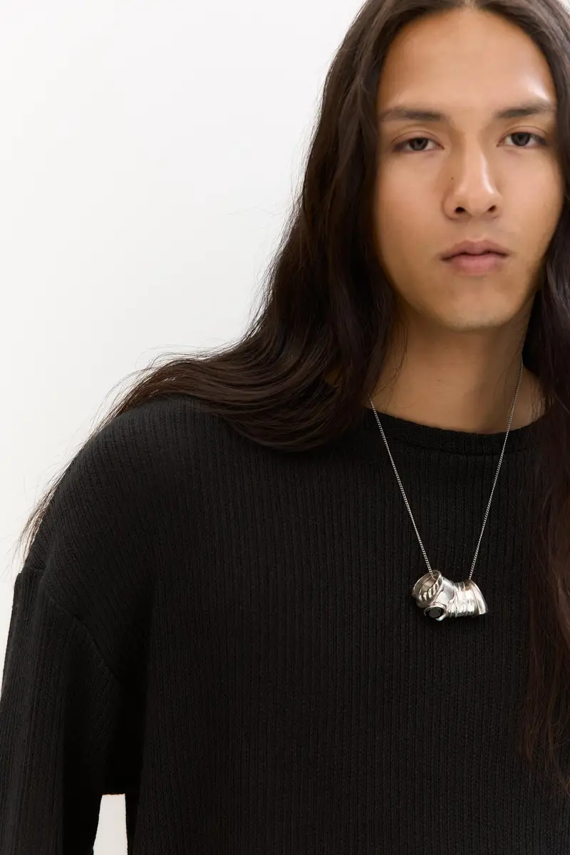 Maglietta Boxy In Maglia Nero miniatura 3