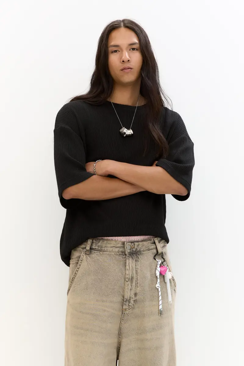 Maglietta Boxy In Maglia Nero