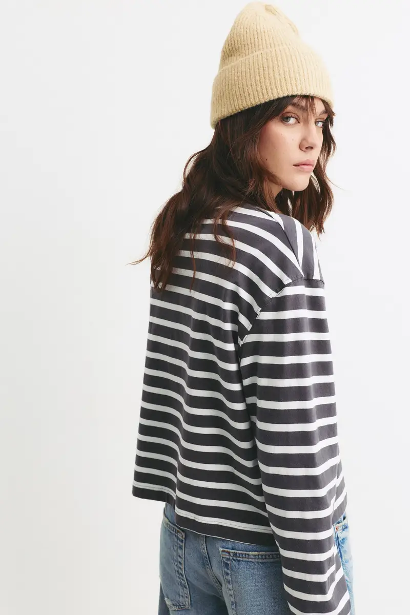Maglietta Boxy Maniche Lunghe A righe miniatura 2