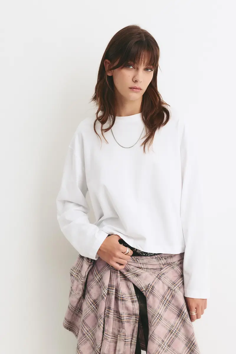 Maglietta Boxy Maniche Lunghe Bianco miniatura 2