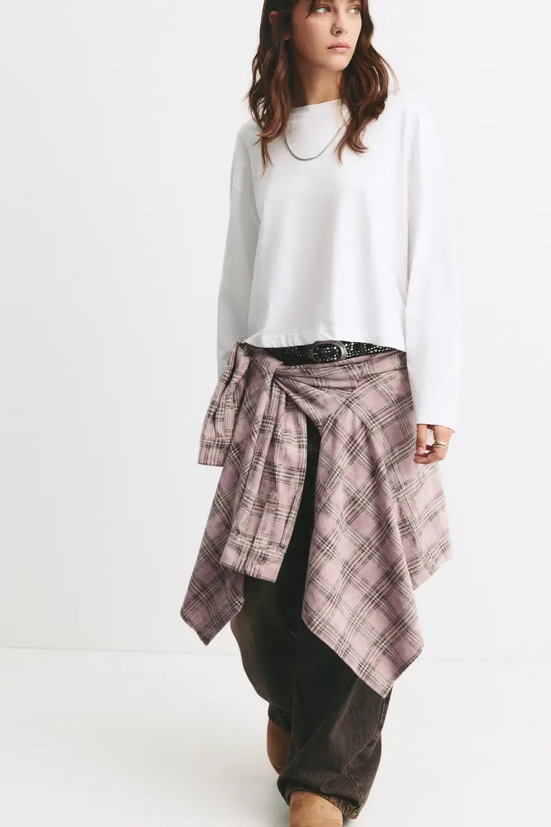 Maglietta Boxy Maniche Lunghe Bianco