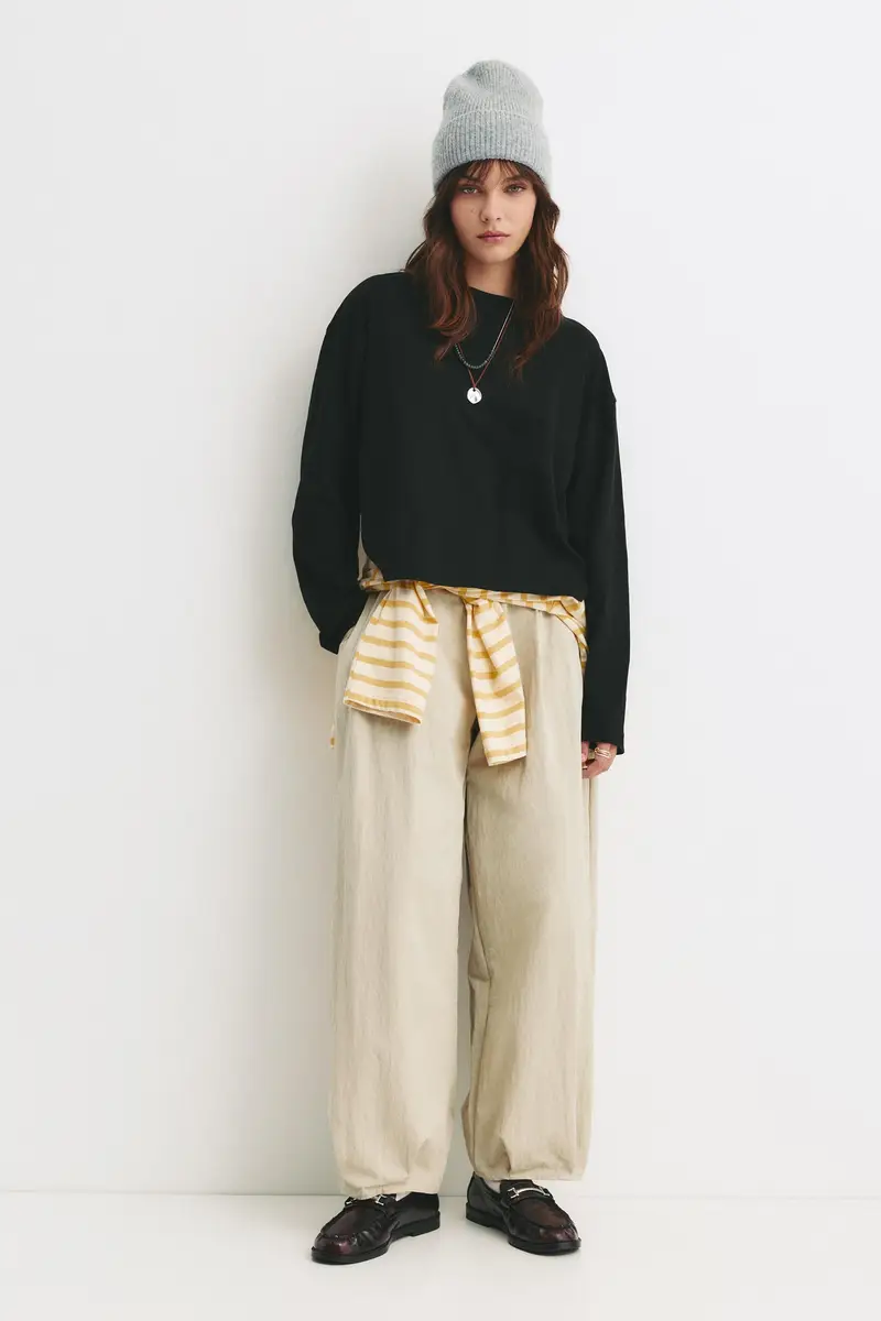 Maglietta Boxy Maniche Lunghe Nero