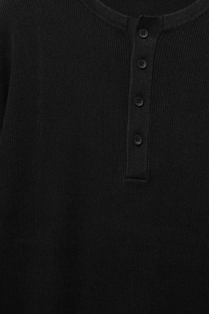 Maglietta Con Collo A Serafino E Bottoni Nero miniatura 2