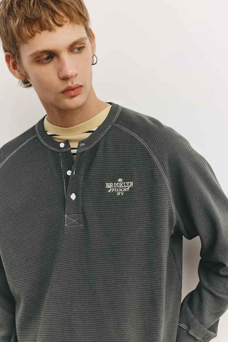 Maglietta Con Collo A Serafino Grigio antracite miniatura 3