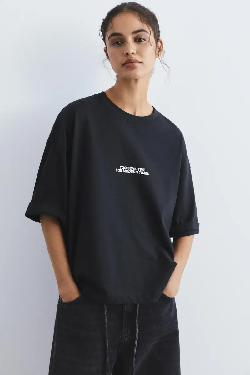 Maglietta Con Etichetta Ricamata E Scritta Blu marino oscuro miniatura 2