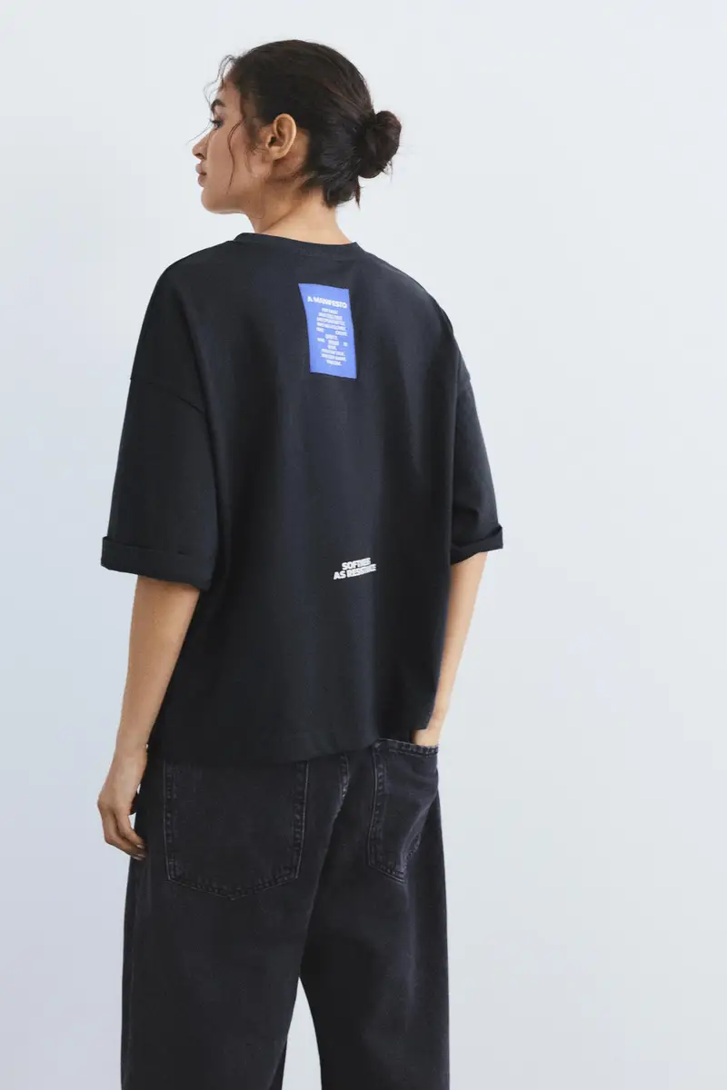 Maglietta Con Etichetta Ricamata E Scritta Blu marino oscuro miniatura 3