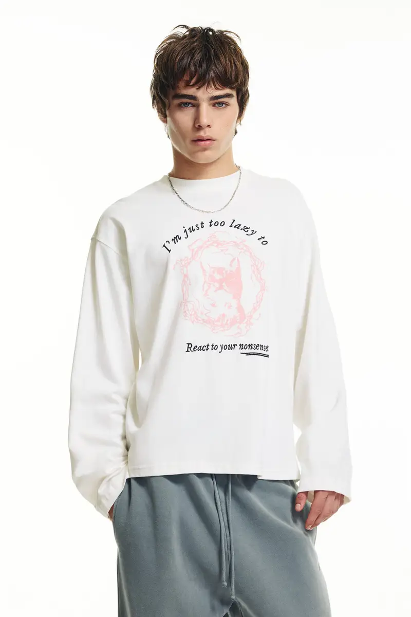 Pull&bear Maglietta con Grafica di Gatto Bianco