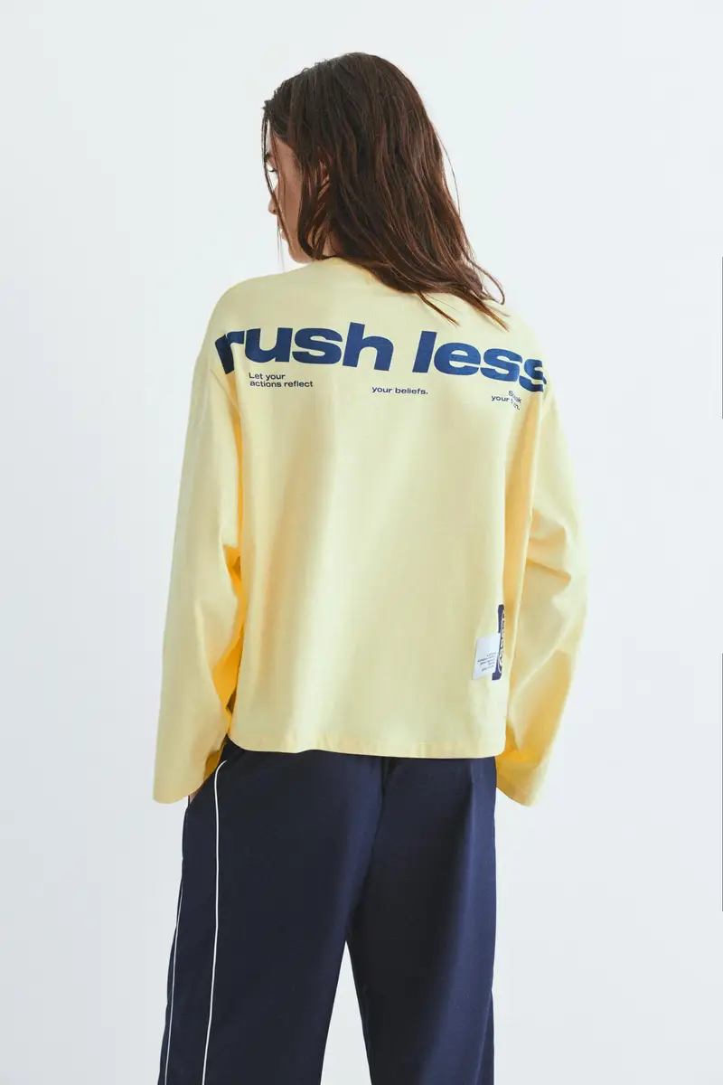 Maglietta Gialla A Maniche Lunghe Giallo pastello miniatura 3