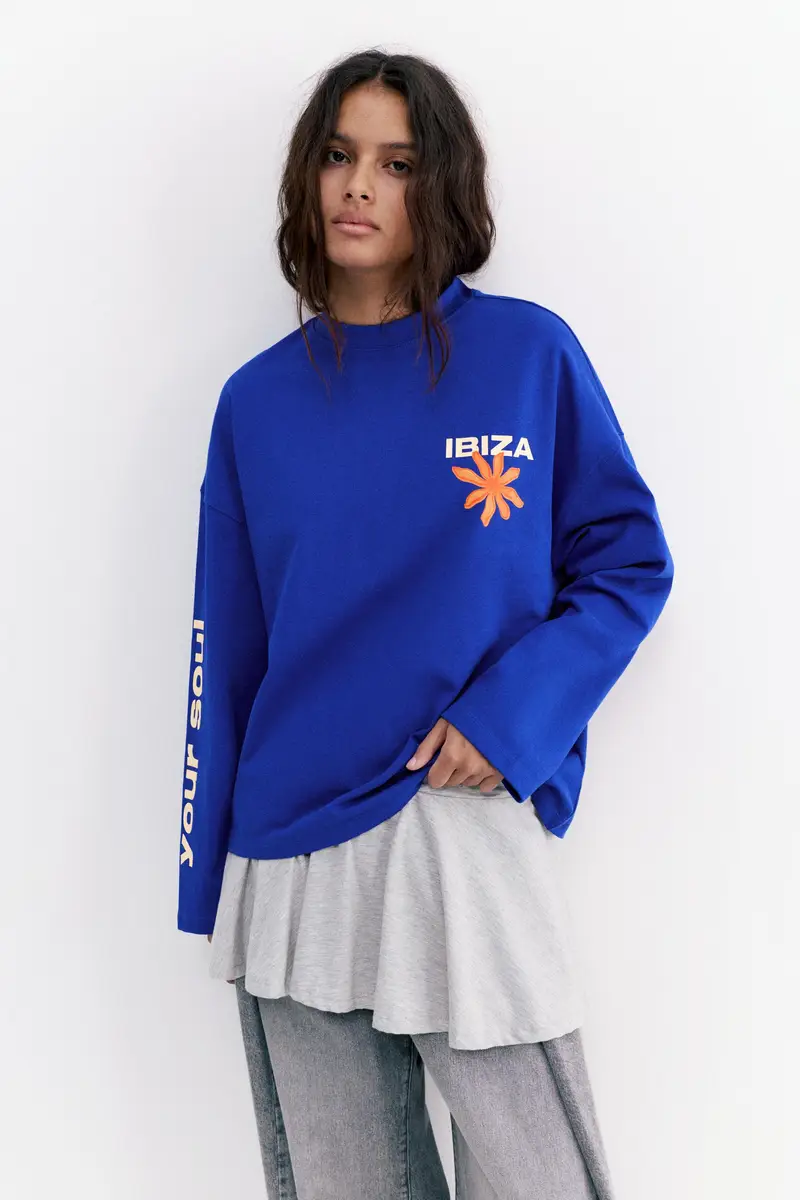 Maglietta Ibiza A Maniche Lunghe Azzurro oscuro