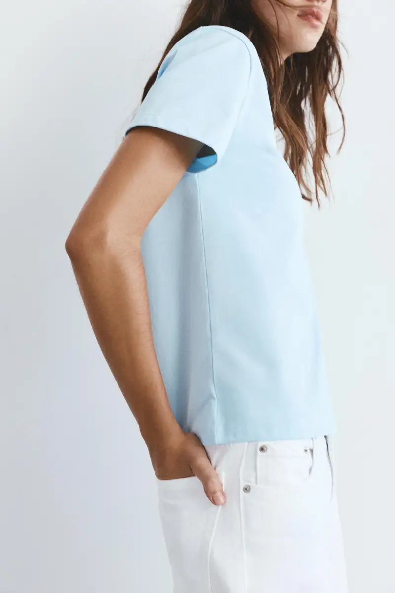 Maglietta Maniche Corte 100% Cotone Azzurro cielo miniatura 3