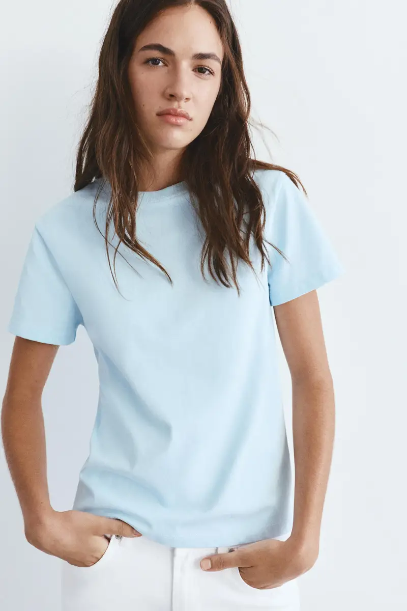 Maglietta Maniche Corte 100% Cotone Azzurro cielo