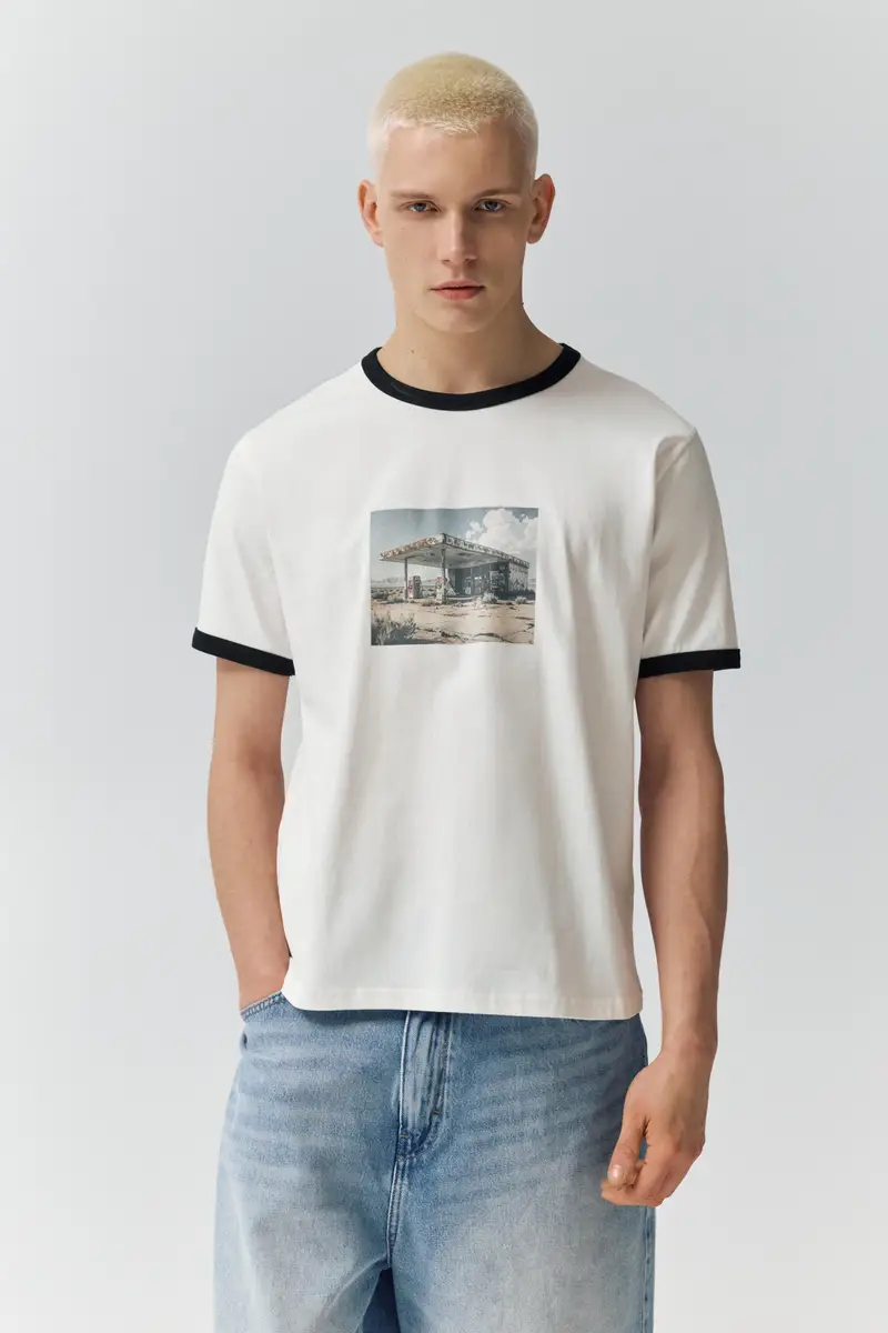 Maglietta Maniche Corte Grafica Coste Bianco rotto miniatura 2