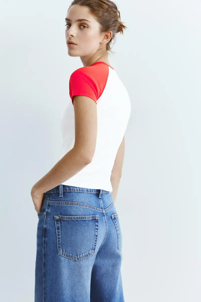 Maglietta Maniche Corte Raglan Rosso miniatura 2