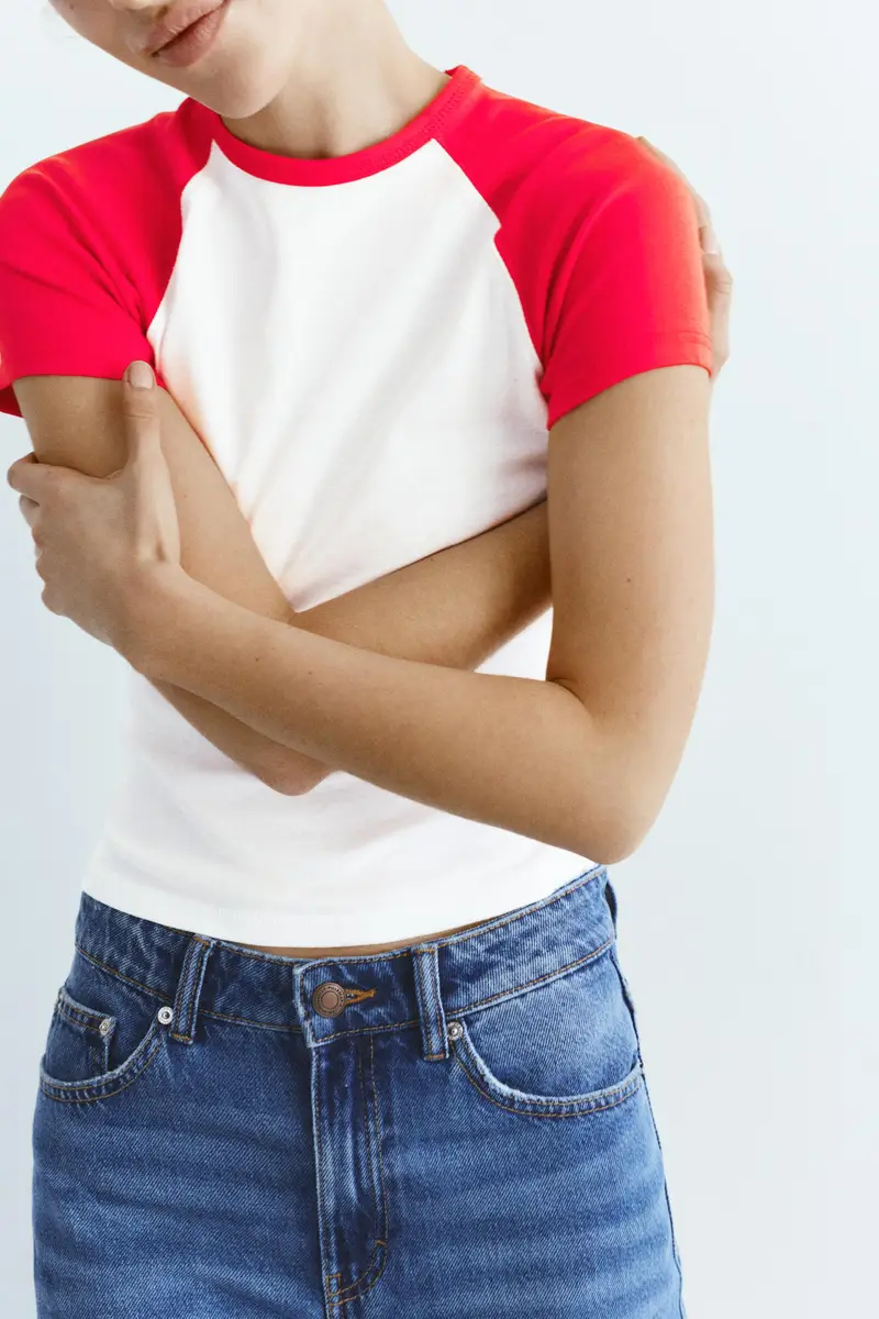 Maglietta Maniche Corte Raglan Rosso miniatura 3