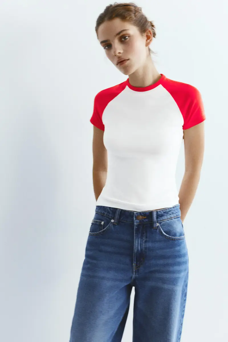 Maglietta Maniche Corte Raglan Rosso