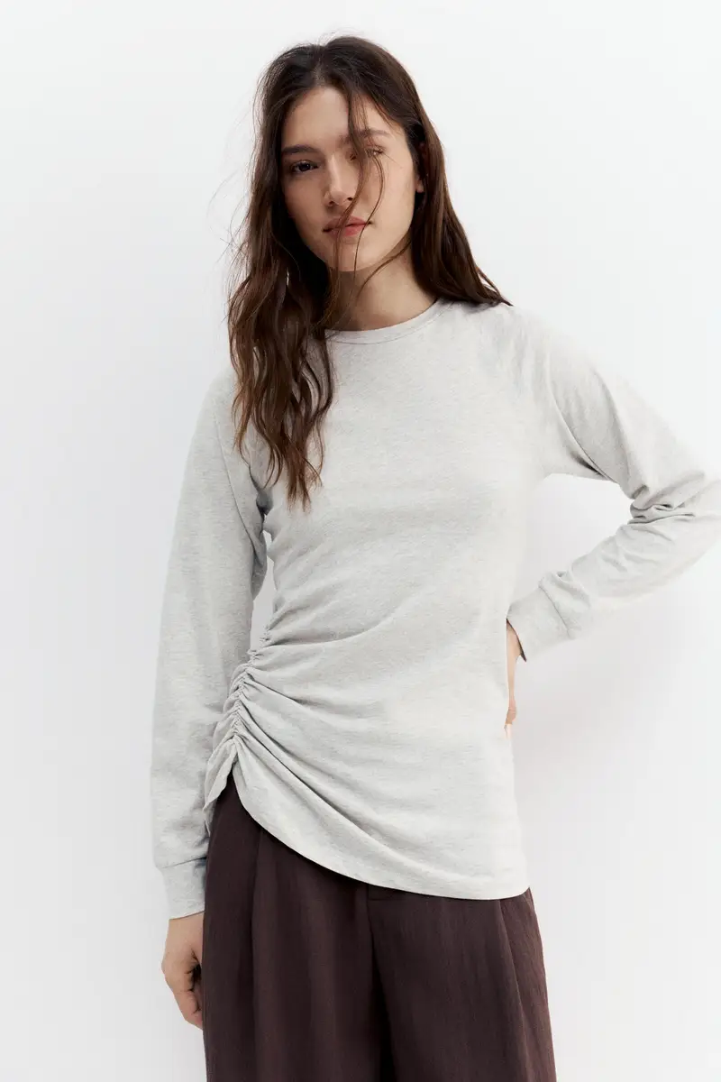 Maglietta Maniche Lunghe Arricciata Grigio vigoré miniatura 2