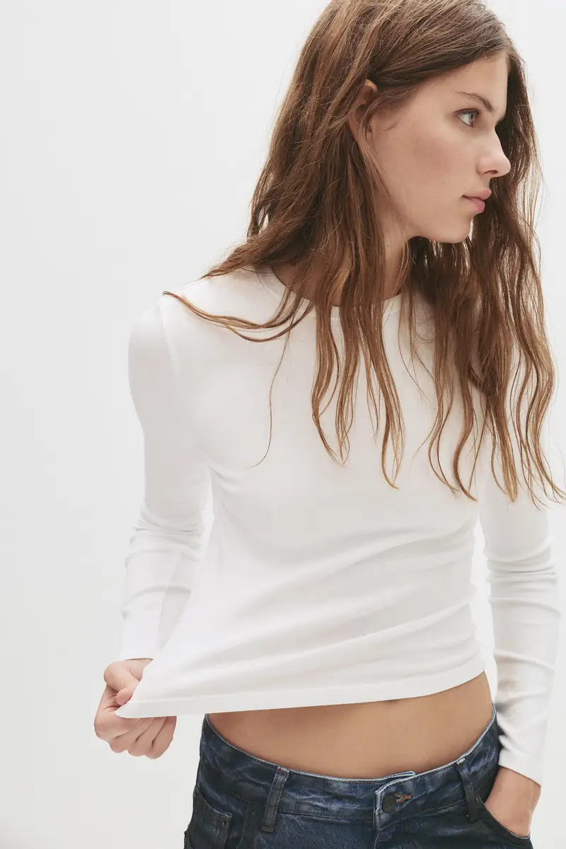 Maglietta Maniche Lunghe Collo Rotondo Bianco miniatura 3