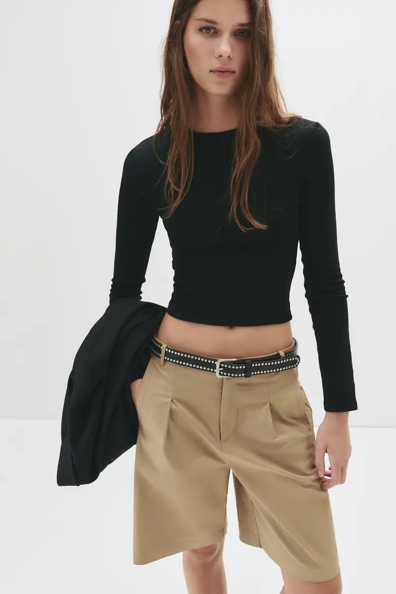 Maglietta Maniche Lunghe Collo Rotondo Nero