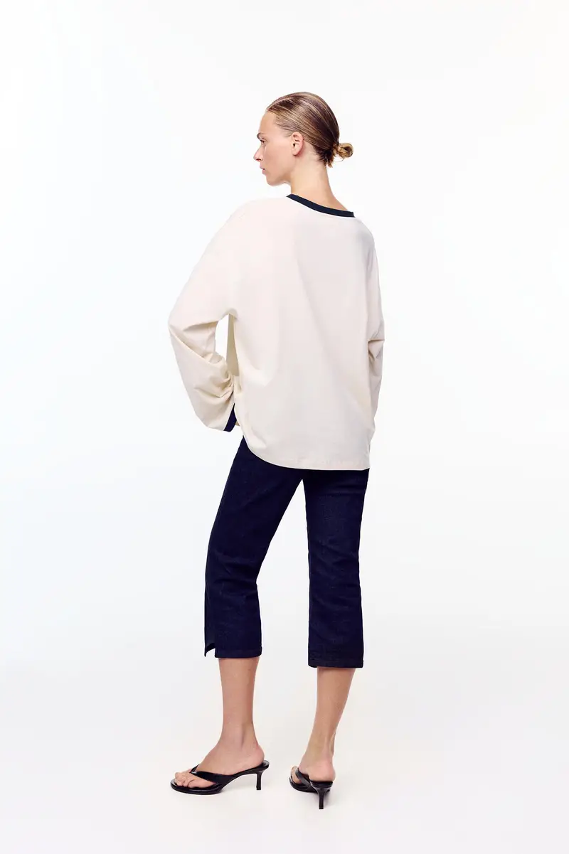 Maglietta Maniche Lunghe Con Grafica Beige miniatura 2