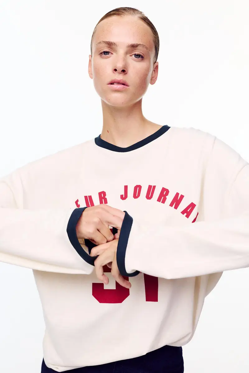 Maglietta Maniche Lunghe Con Grafica Beige miniatura 3