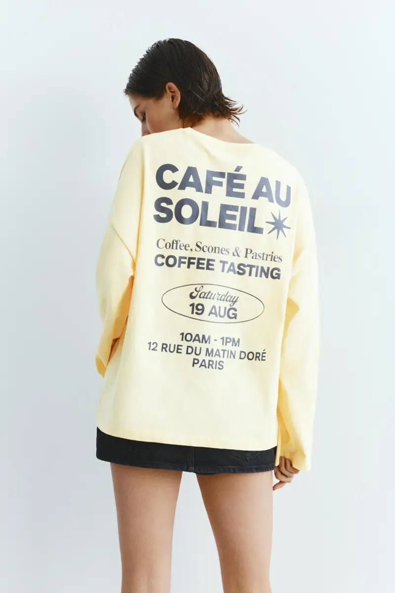 Maglietta Maniche Lunghe Con Testo Giallo