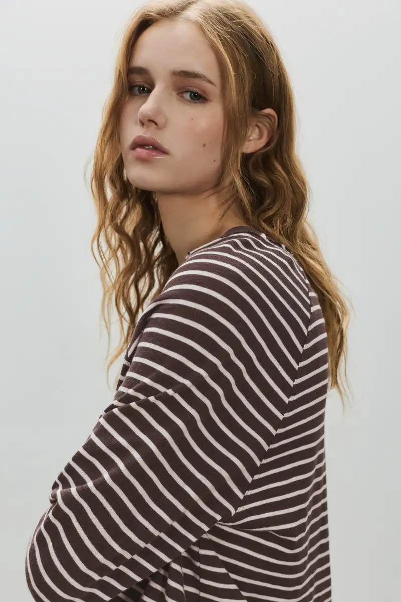 Maglietta Maniche Lunghe Raglan A righe miniatura 3